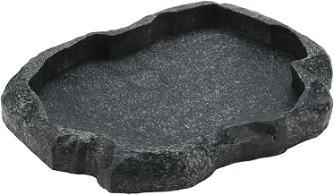 Reptile Water Bowl - Dark Green Rock Feeding Plate, 18x14x2cm/7.09x5.51x0.79in Food Dish for Tortoise, Lizard, Iguana and Snake