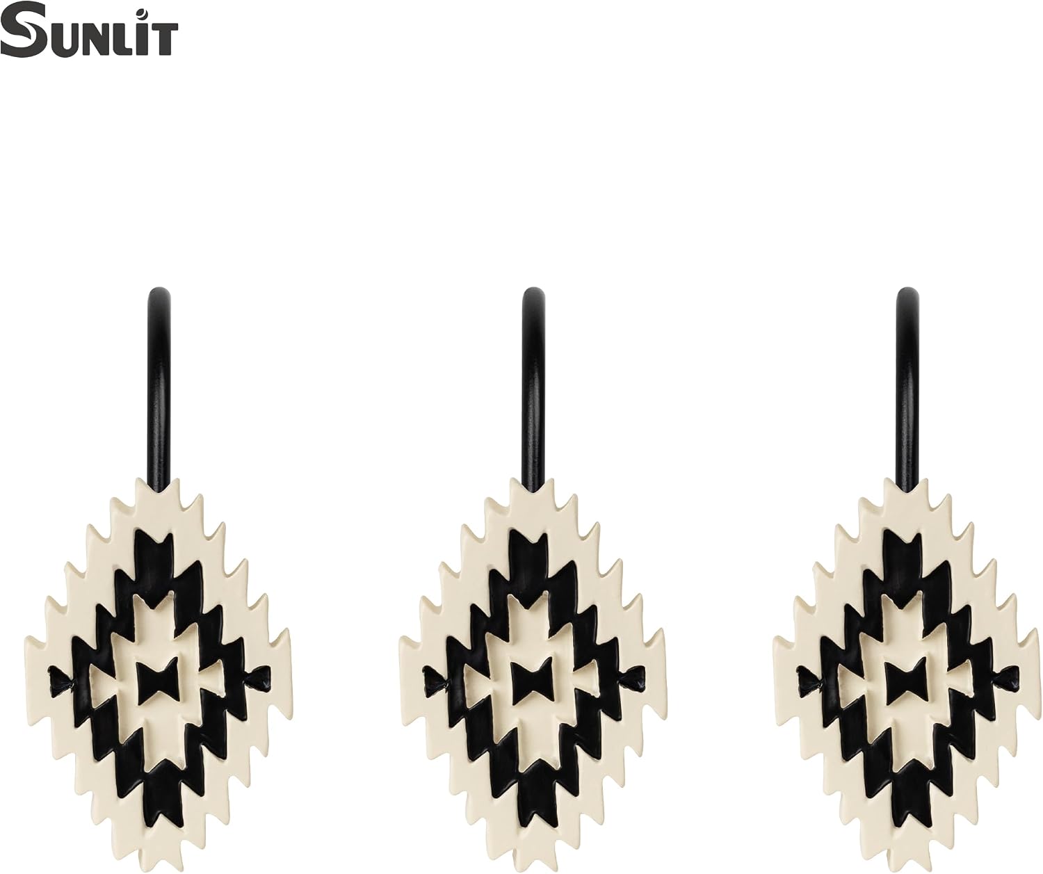 Sunlit Decorative Western Shower Curtain Hooks, Aztec Geometric Design image 2