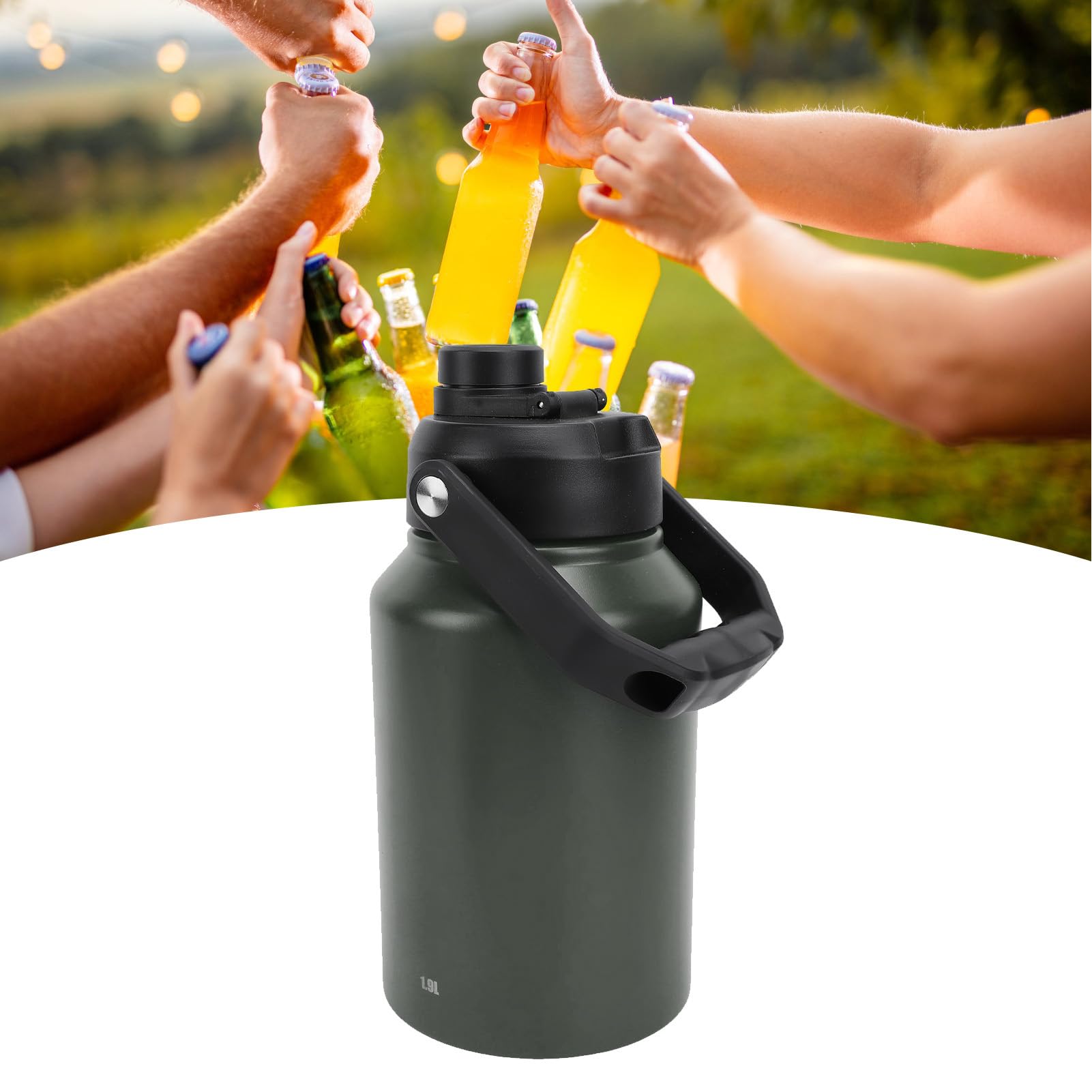 Izolowana Butelka na wodę ze Stali Nierdzewnej Przenośna Dwuwarstwowa Manierka Termiczna o Pojemności 1,9 L na Kemping (BLACK) (GREEN)