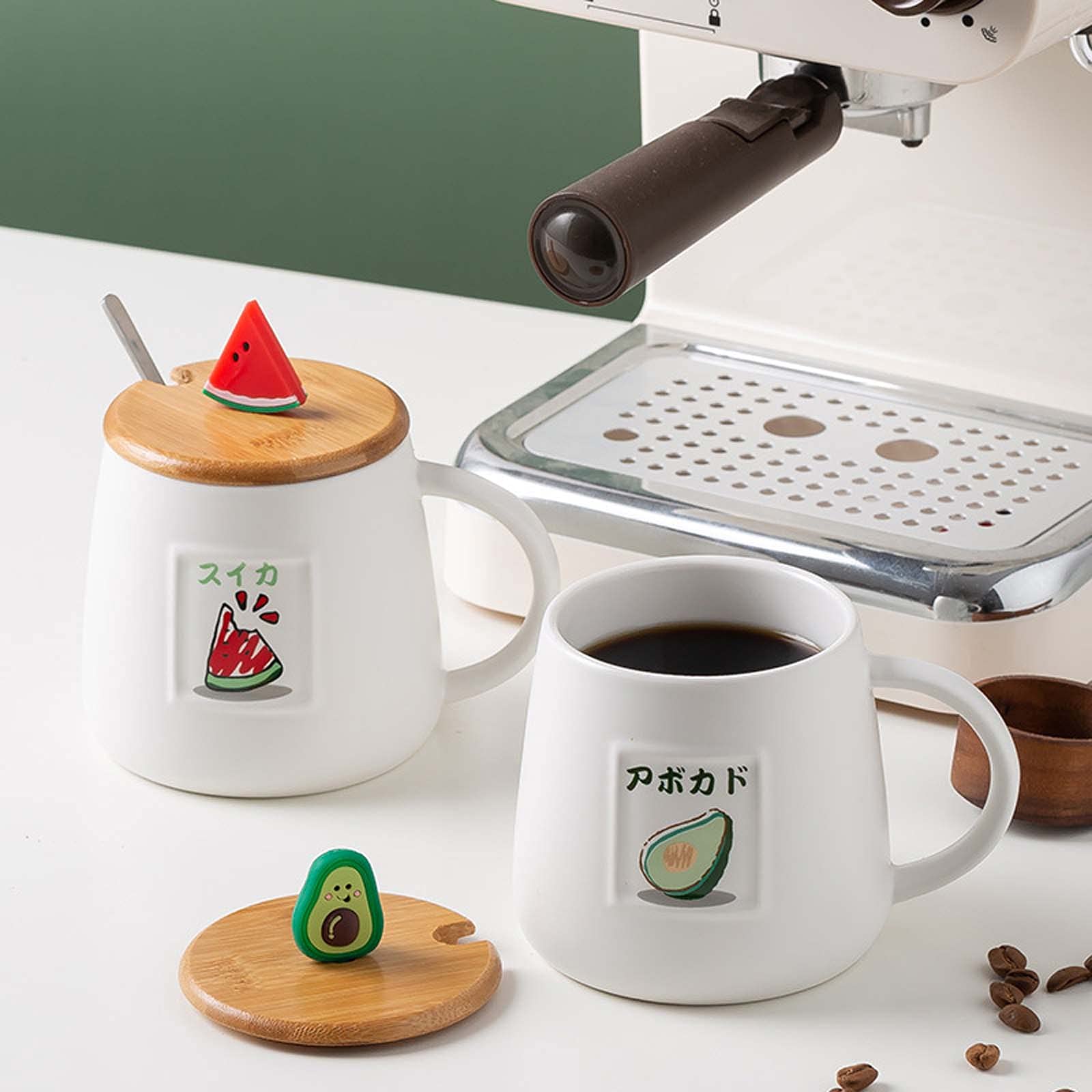 XINGYU Tasse De Cuisine Tasse À Café en Céramique Tasse d'eau avec Couvercle Cuillère avec Poignée 3D Fruits Bureau À Domicile Cadeau d'anniversaire De Noël