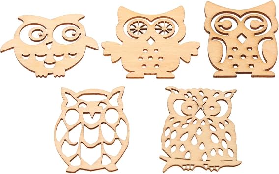 Amosfun Owl Wood Slices 10 Pack 1.25X1.69In Unfinished Wood Cutouts for DIY Crafts Scrapbooking Tags Embellishments Sign Making Plaques Ornaments and Home Decor Projects