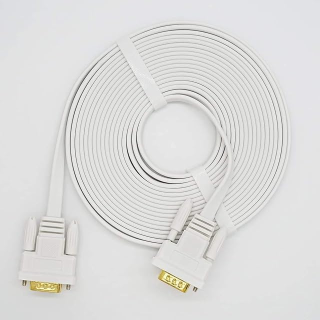 DTECH 15m VGA Male to Male Slim Flexible Cable for Computer Monitor Projector - White