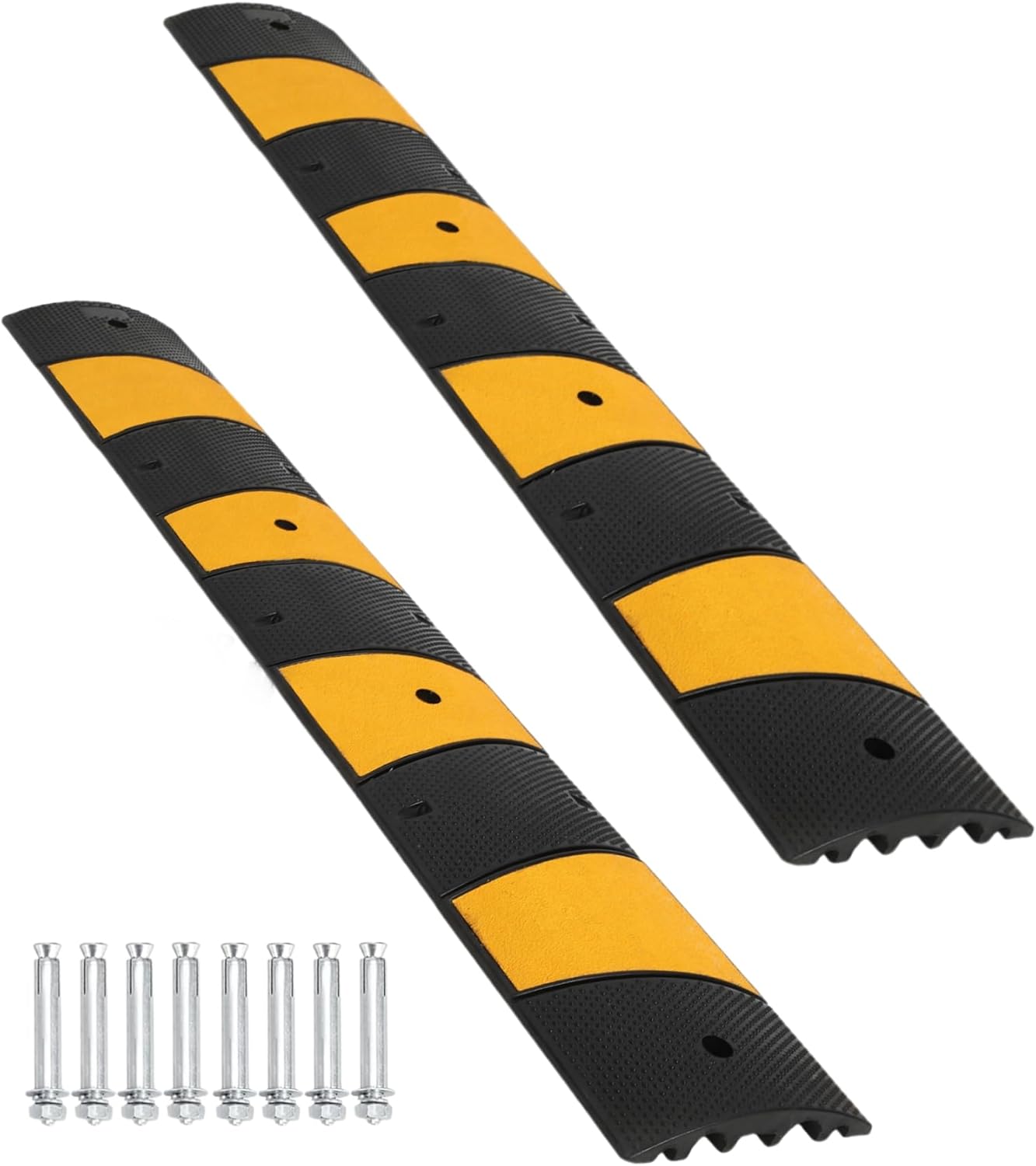 2 Pack Rubber Speed Bump, 6Ft/72 Heavy Duty 22000 Lbs Load Capacity Traffic Rubber Speed Humps, 2 Channel Cable Protector Ramp for Asphalt Concrete Gravel Driveway Road
