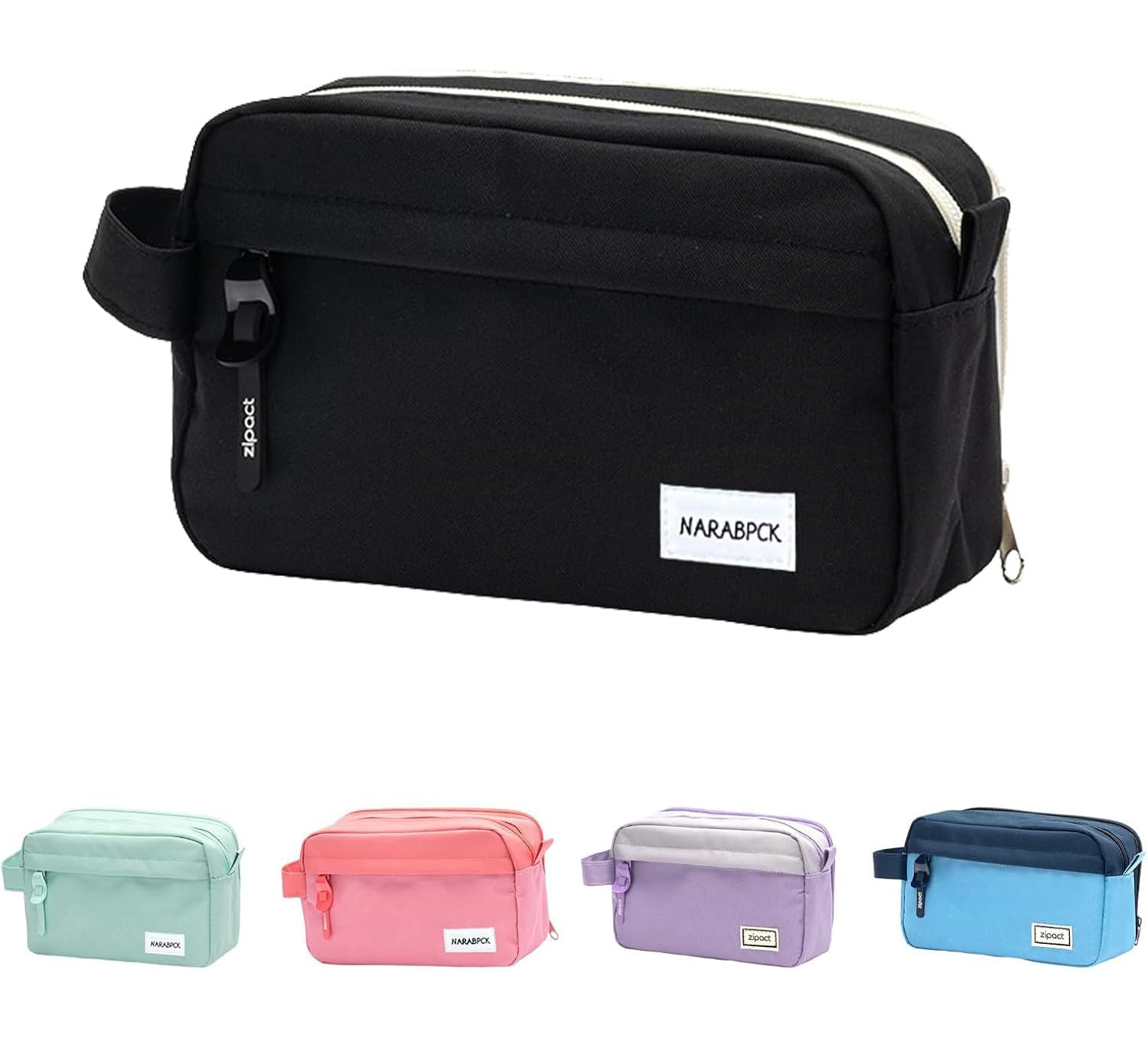 buvyuotu Pencil Case with 3 Compartments, Large Capacity Pencil Case for Girls Boys, Stationery Pouch with Durable Zip and Handle, Makeup Bag Portable Pen Bag for Teenagers, Office Supplies - Black