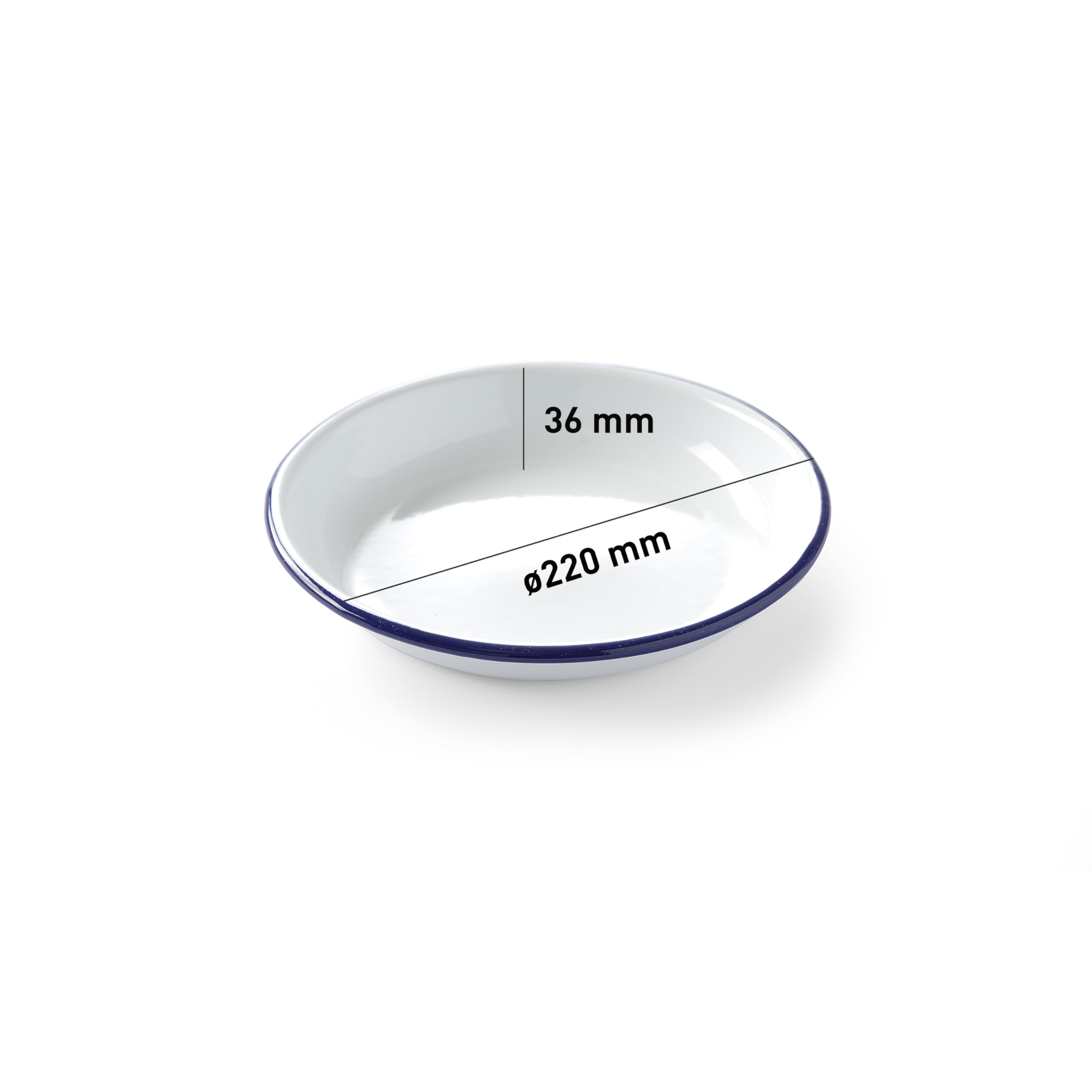 HENDI Plato de acero esmaltado blanco, con borde azul, cuenco, recipiente redondo, para horno de cocina, para preparar y servir diferentes platos, sopas, caldos, postres, ensaladas, ø220x(H)36mm