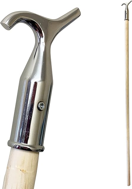 Window Pole Opener and Loft Ladder Pole with Hook | 120cm Smooth Wooden Window Opener Rod with Chrome Pole Hook Suitable for Sash or Velux Windows, Attic, Loft Hatch, and Blinds