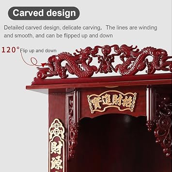 Wall-Mounted Buddha Altar Shelf, Wooden Altar Temple with Carving design, Retractable pull-out board, God Of Wealth Cabinet Guanyin Cabinet Ancestral Shrine Statue Stand/Buddha Shelf(Color A,31cm)