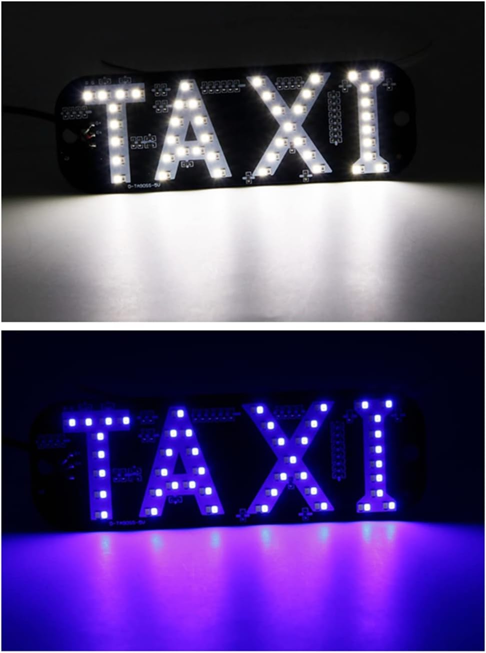 YSY Taxi LED Sign Decor, 2 Color Changeable Taxi LED Light Logo, Hook on Car Window with DC6V USB for Driver (White and Blue, USB Switch)