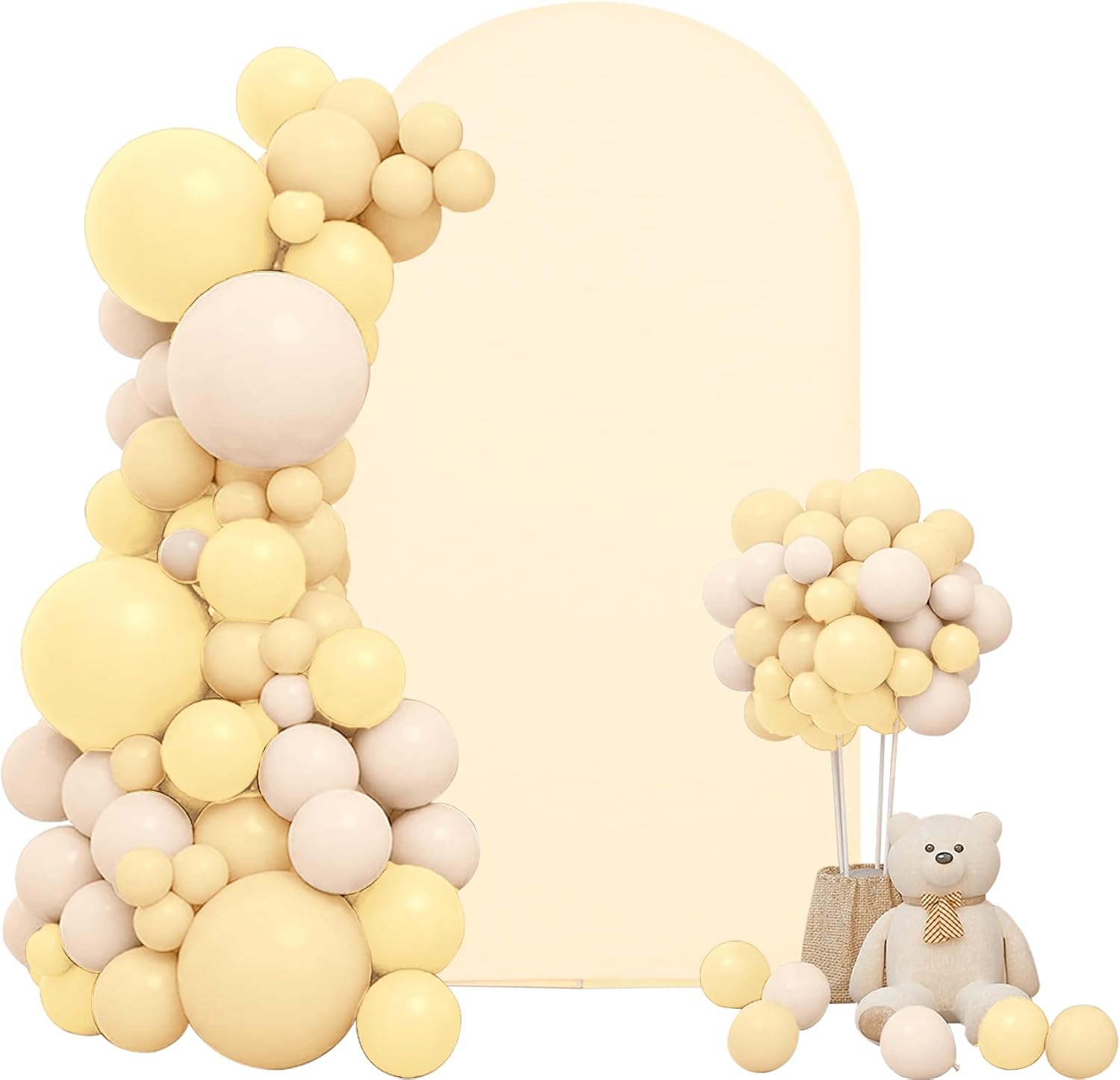 Wedding Arch Cover 6FT Beige Spandex Fitted Stand Cover Round Top Stand Covers Double-Side Stretchy Chiara Cover Backdrop Cover for Wedding Birthday Party Ceremony Baby Shower Decoration