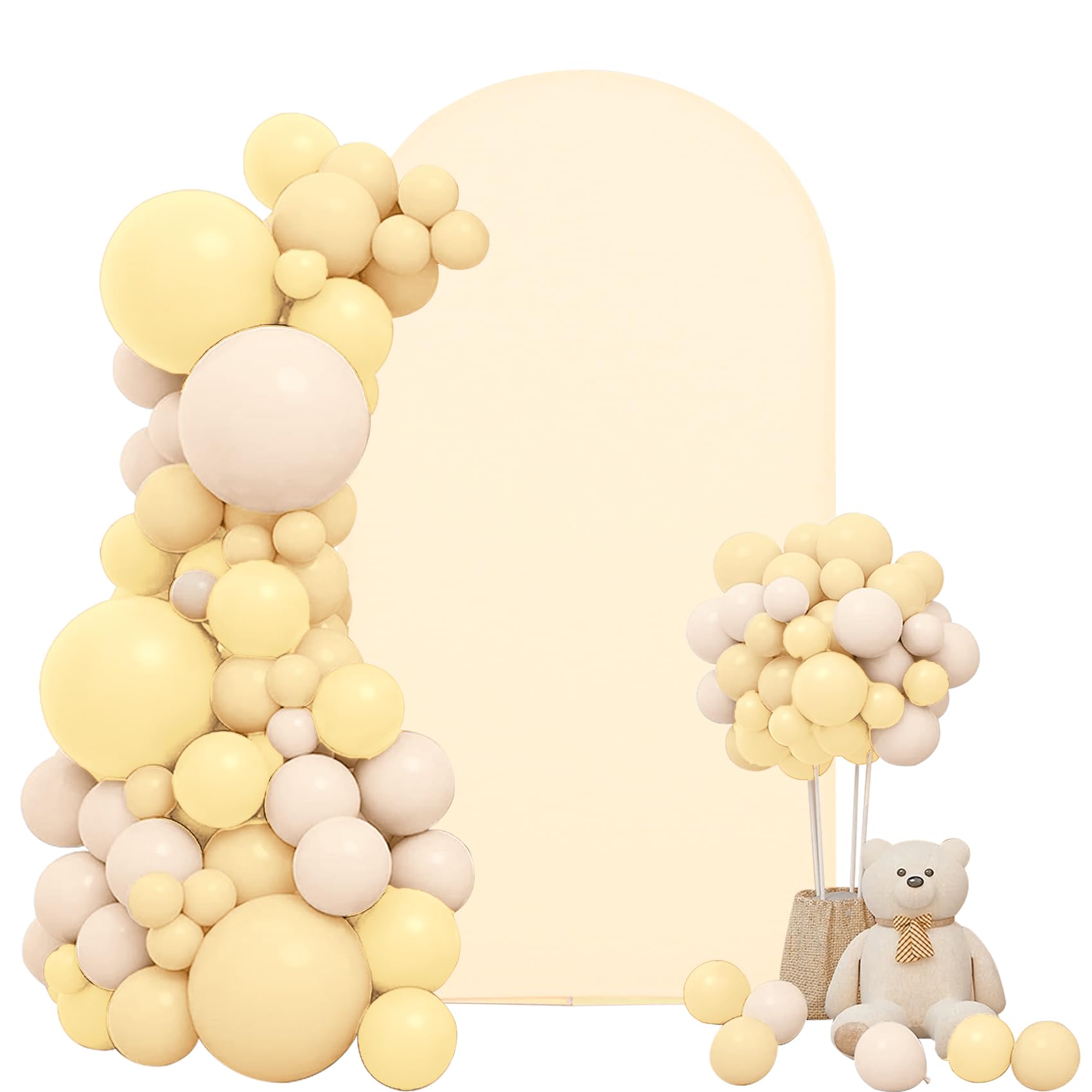 Chiara Wedding Arch - 6.6FT Beige Stretchy Fitted Arch with Round Top, Double-Sided Backdrop for Banquet, Birthday, Ceremony & Baby Shower Decoration