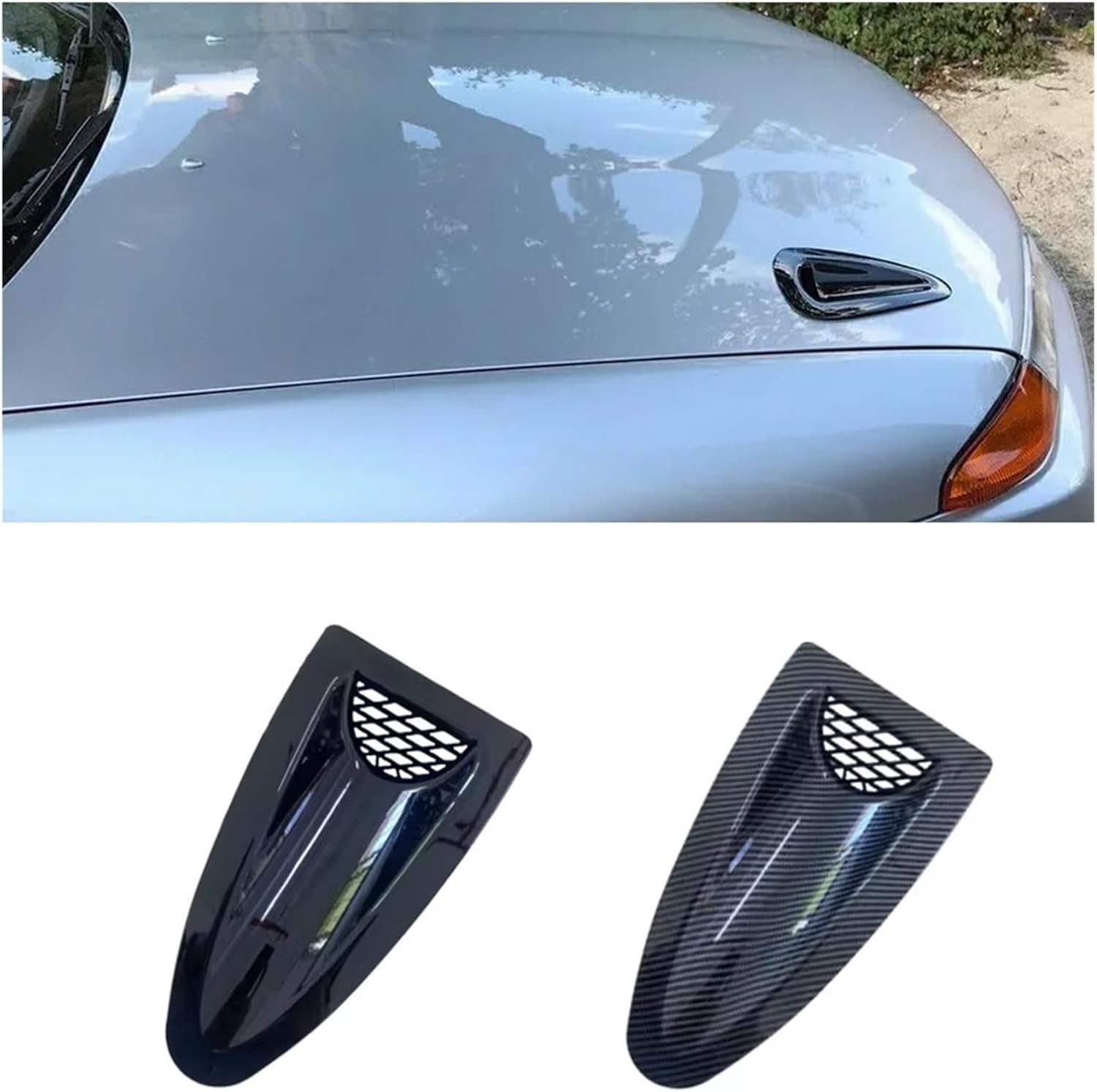 Compatible For BMW E46 E90 E91 E60 E39 E36 E87 E92 E30 E34 E61 Engine Hood Vent Louvers Air Scoop Bonnet Vent Air Intake Cover Carbon Black(2pcs-Carbon Look)