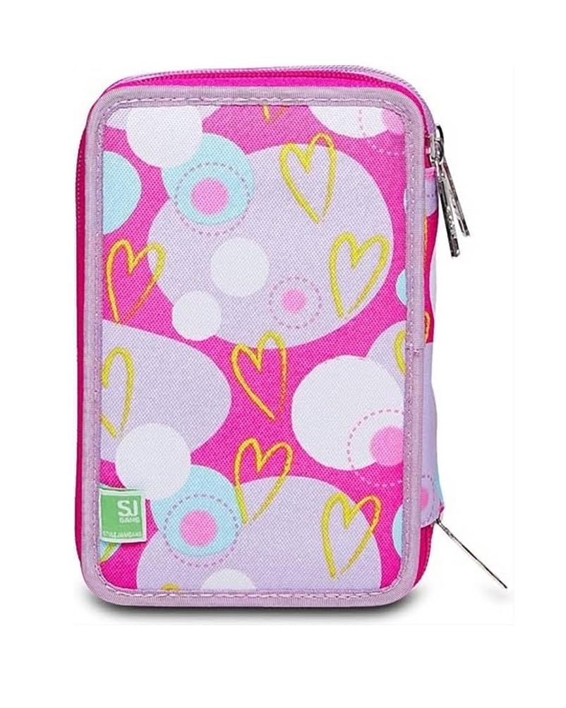 Astuccio Scuola 3 Zip Heart Lolly Rosa Portapenne Triplo Scomparto Completo