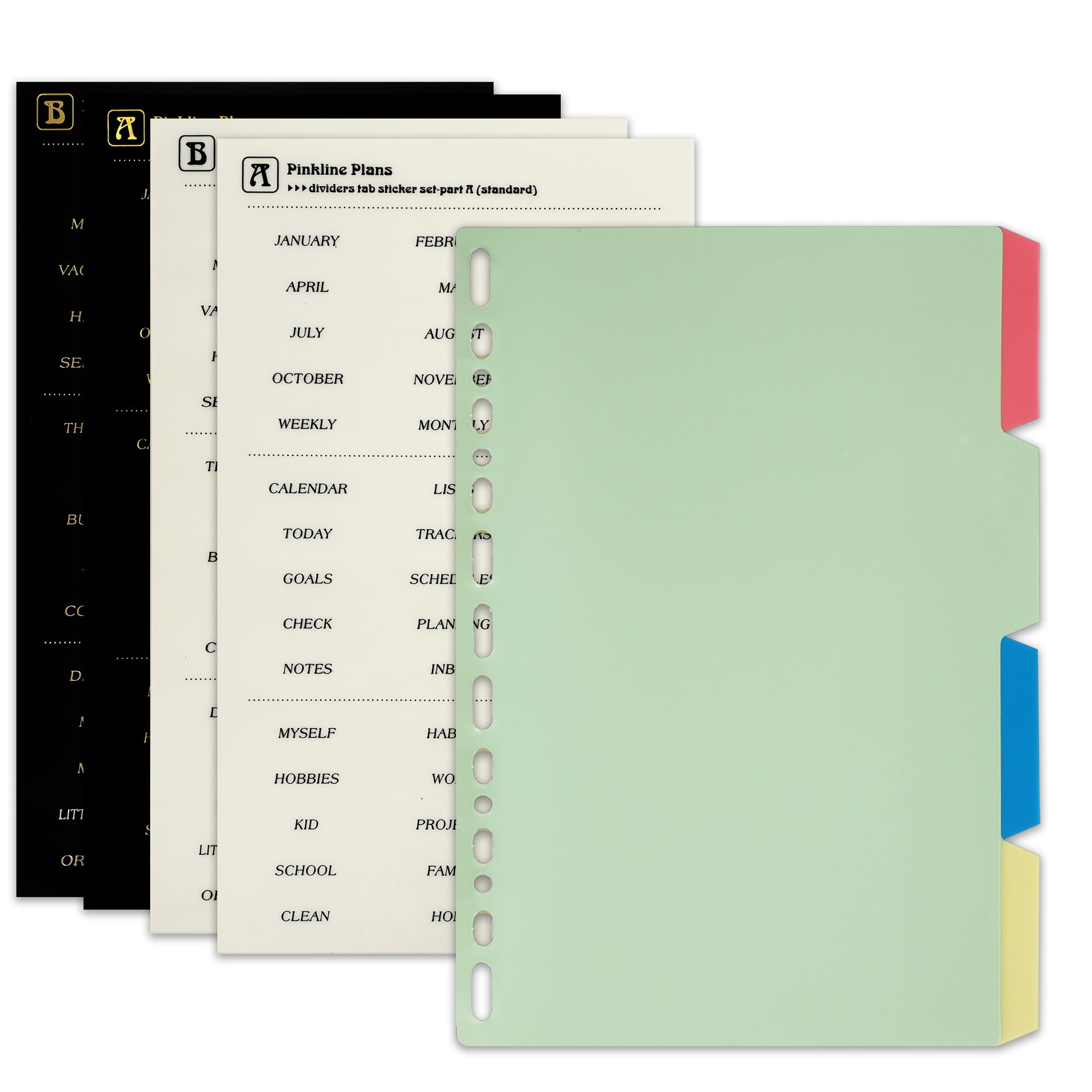 Zelten PP Binder Index Dividers with 4 Sheets Tab Stickers for Personal Organizer (PP Multi Color 4-Tab, A5/9/26 Hole)