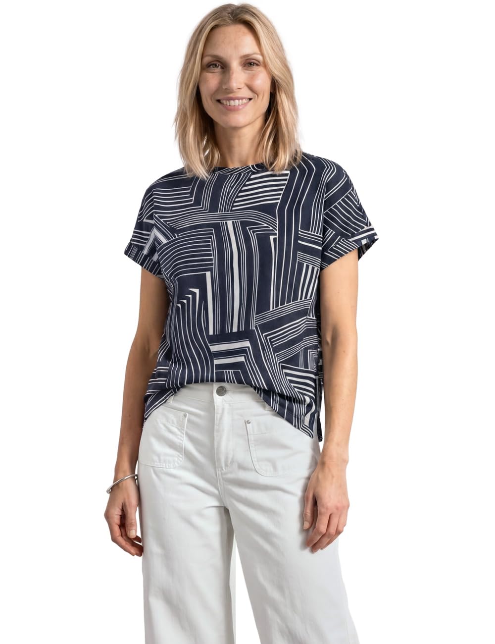 Street One T-Shirt in Silk Look with Crew Neck Darkest Blue 42
