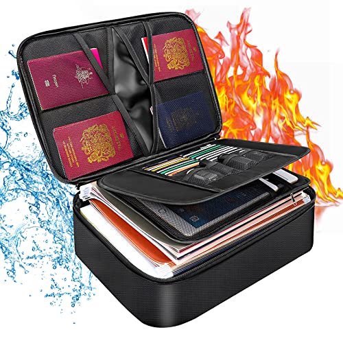 Creechwa Fireproof Document Bag With Lock, Multi-Layer Space File Folder Storage Organizer Bag, Portable Waterproof Office Travel Safe Box For Important Documents, Passports, Legal And Certificates #TOP28