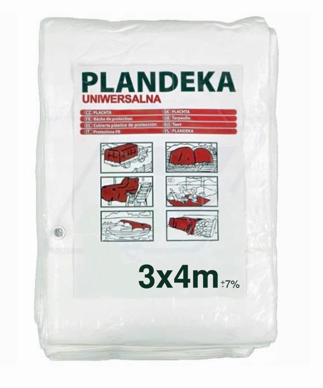 (Opakowanie 1 szt.) Plandeka wodoodporna 3 x 4 m biała 55 g/m2 z metalowymi uchwytami, osłonami ochronnymi, pokrowcem na samochód, plandeka wielofunkcyjna (1 szt., 3 x 4 m)