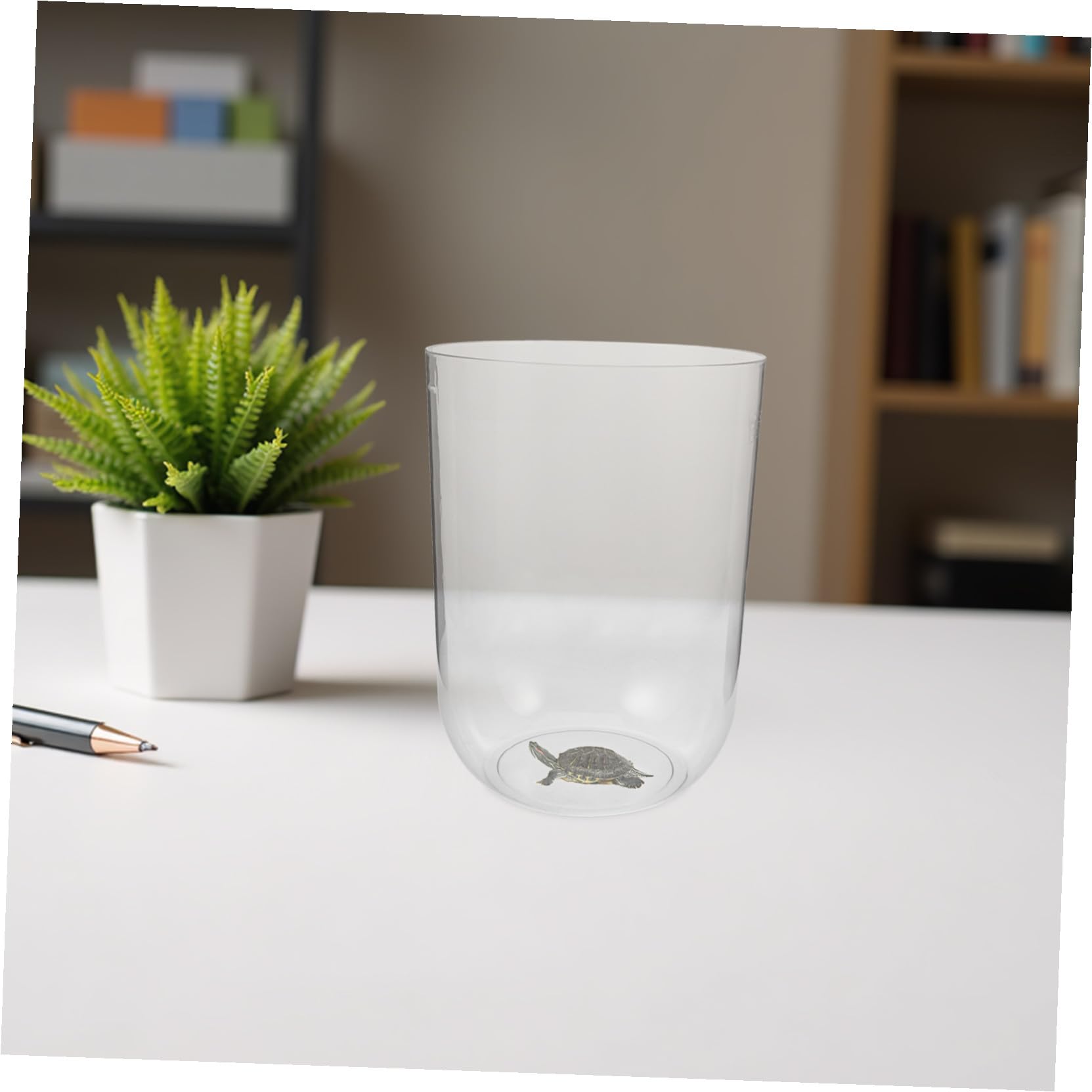 Toyvian Aquarium à Tortue Ronde Cylindrique Réutilisable 8l en Plastique Transparent Compact pour Bureau Écologique Débutant Écologique et Mini Aquarium de Table