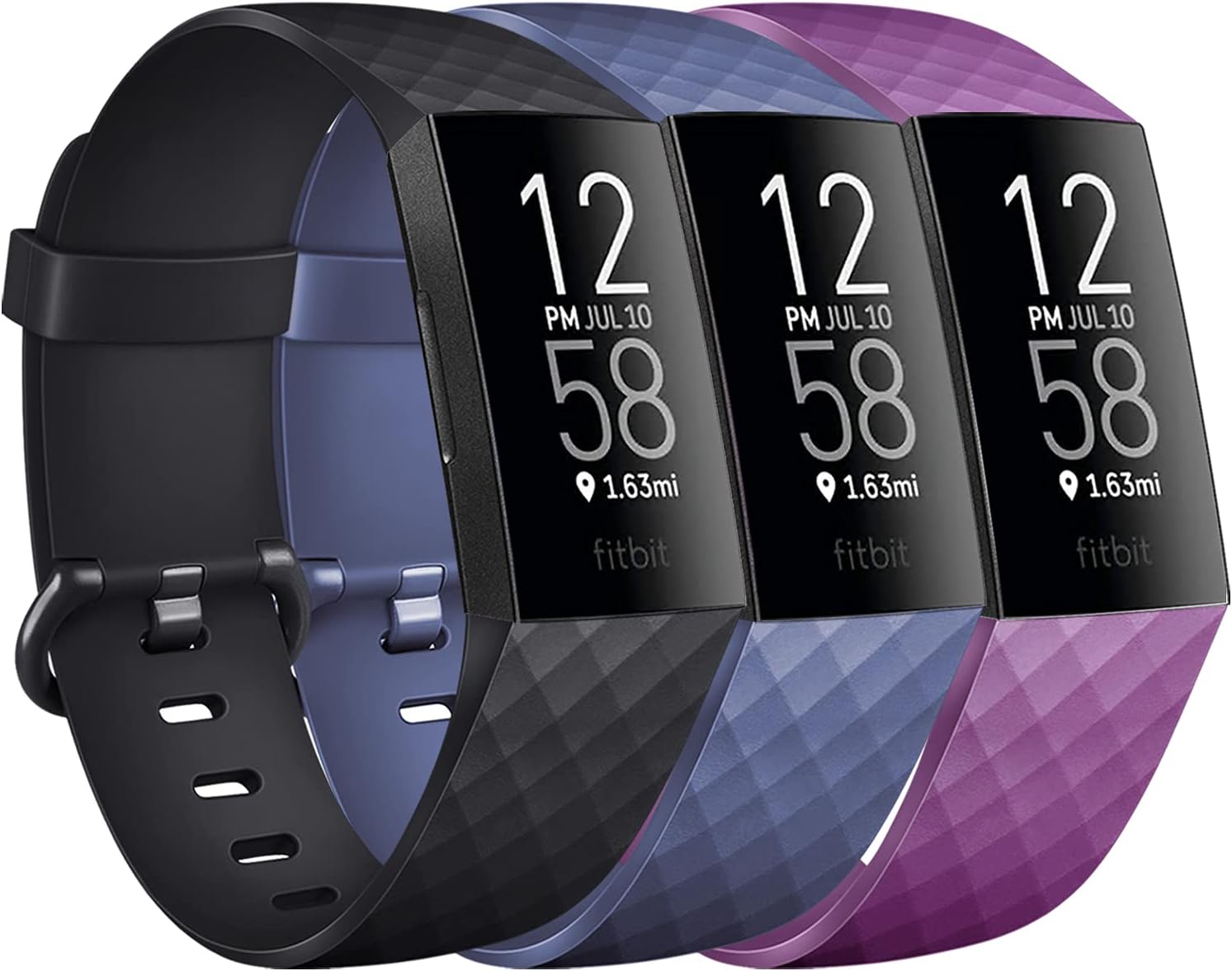 Pack 3 Silicone Bands for Fitbit Charge 4 / Fitbit Charge 3 / Charge 3 SE Replacement Wristbands for Women Men Small Large(Without Tracker) (Large: for 7.1"-8.7" Wrists, Black+Navy Blue+Slate Grey) : Electronics