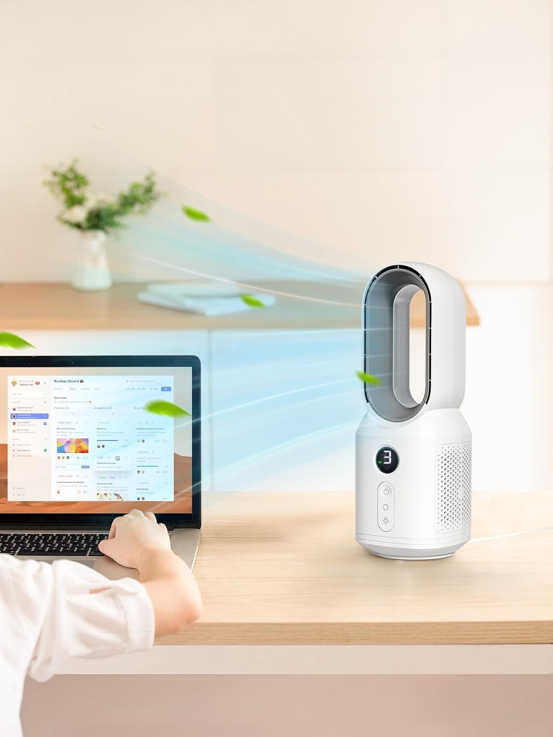 let'me 13 Inch Desk Fan Bladeless,Table Fan, Small Office Fan with 3 Speeds and Night Light, Small Quiet Desktop Fan for, Bedroom, Office, Nightstand