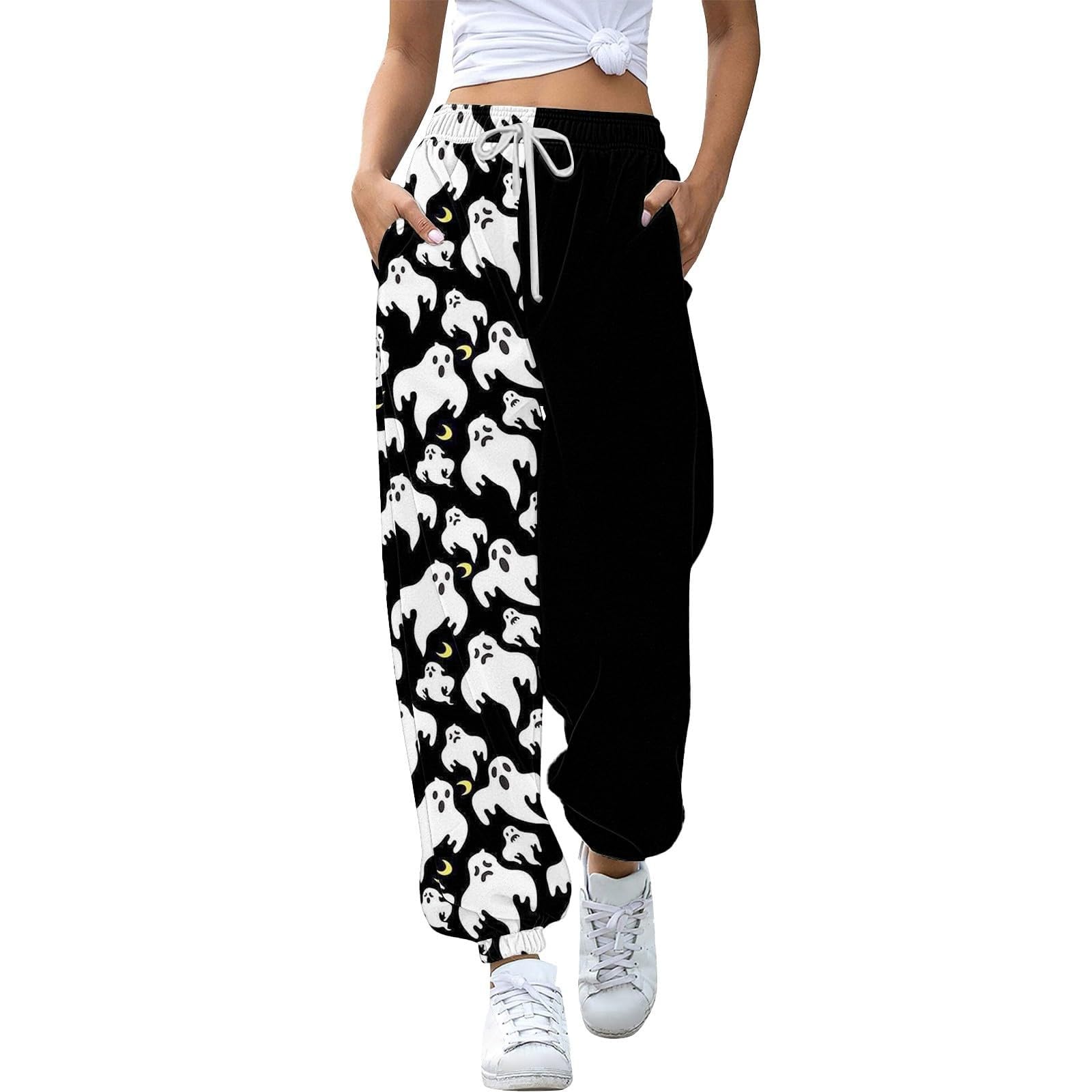 Pantalon De Jogging Halloween Femme – Imprimé Citrouille, Taille Haute, Baggy, Bas RCA, Sport Et Confort