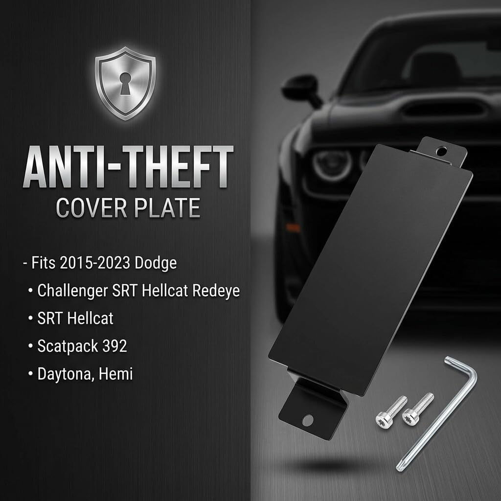 Anti-Theft Steel Neutral Cover Plate, Dodge Charger Anti Theft, Compatible with Dodge 2015-2023 Challenger SRT Hellcat, SRT Hellcat Redeye, Scatpack 392, Daytona, Hemi