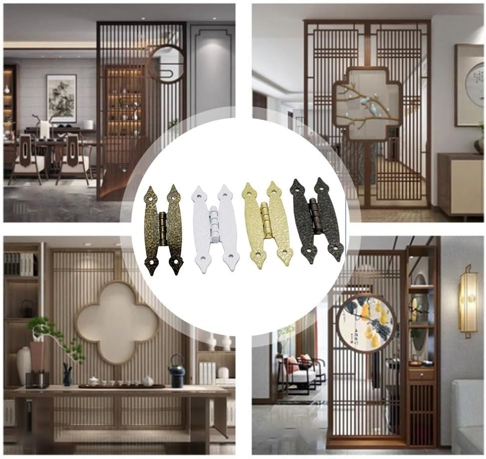 4 Pack 3.5 Inch Antique Iron H-Shaped Cabinet Hinges, Decorative Butterfly Lace Hinge for Kitchen Cupboard Doors, Wardrobes, Dressers, and Furniture Restoration Projects(White)