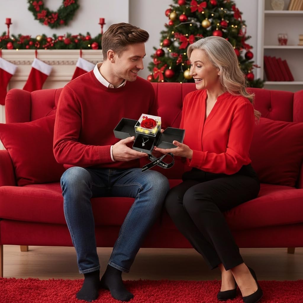 Preserved Real Rose with Heart Necklace I Love You in 100 Languages,Romantic Valentine's Day Gifts for Her, Christmas Gifts for Wife, Mother's Day, Birthday Gifts，Anniversary Gifts for Girlfriend