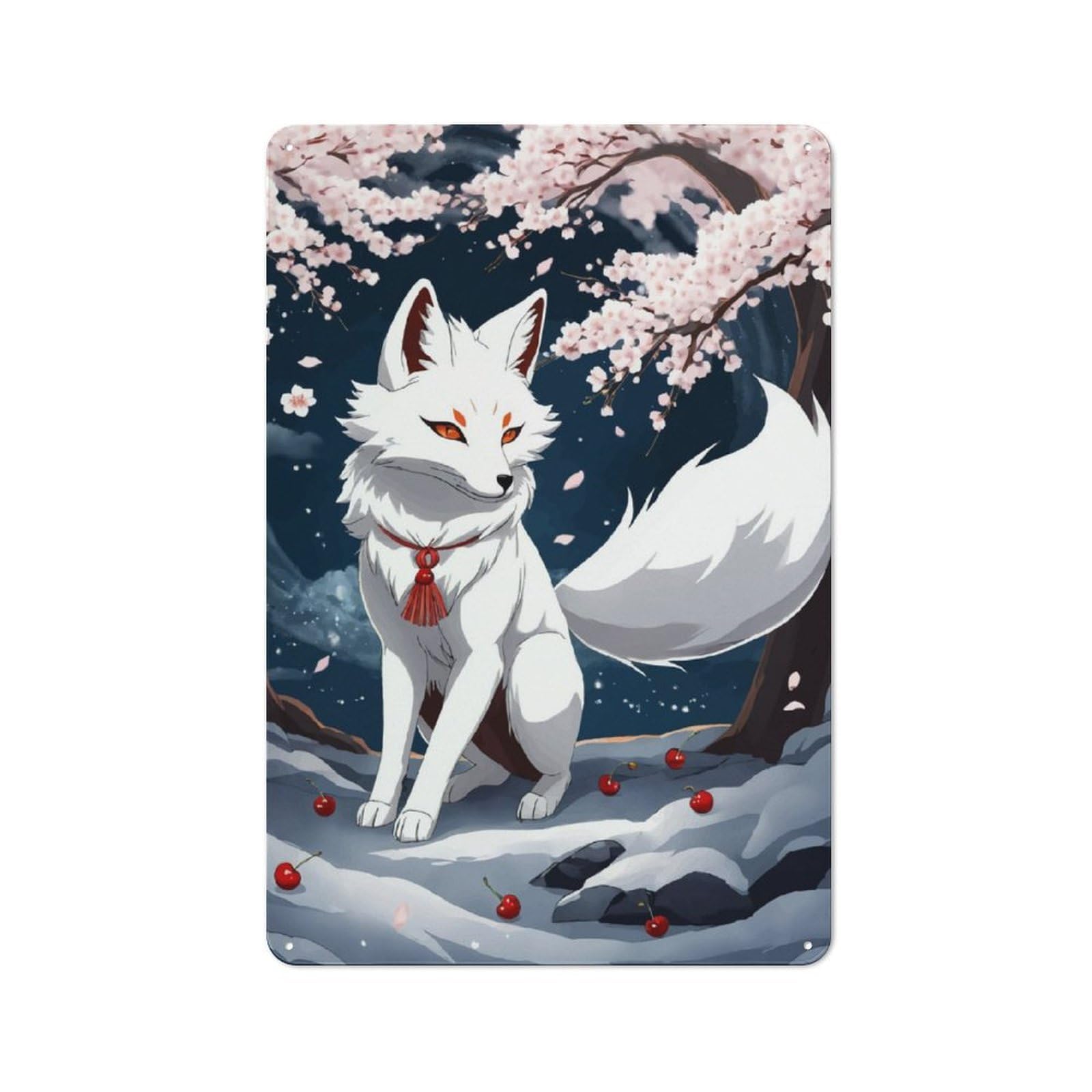 Junmoney Fox Kitsune Vintage Metal Sign 30X20cm, Bistro Style Shop Wall Decor For Cafe, Bistro, Bakery Or Restaurant