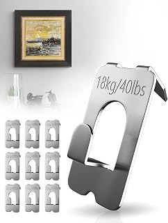 Picture Hangers 10 Pcs, Drywall Picture Hanging Hooks Support 40Lbs/18kg- No Damage, Easy Install Wall Hooks for Hanging Photo Mirror Art & Home Office Decor