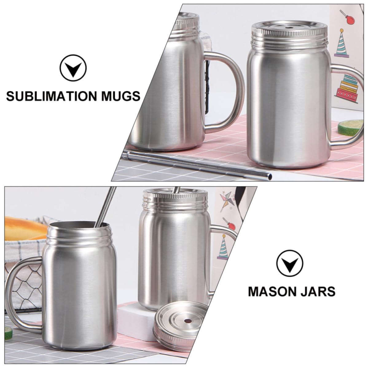 Zerodeko 2 Pezzi Barattolo Mason in Acciaio Inossidabile 500ml