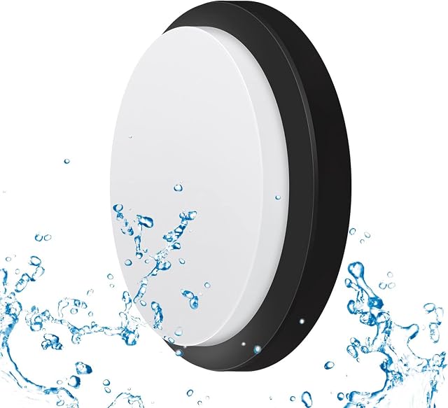 ANWIO 13W Outside Black Bulkhead Lights, IP54 Led Round Porch Light ,980LM,4000K Natural White Sauna Wall Light,Waterproof Porch Sconce Lights fo,Kitchen, Bedroom,Living Room,220-240V(1 Pack)