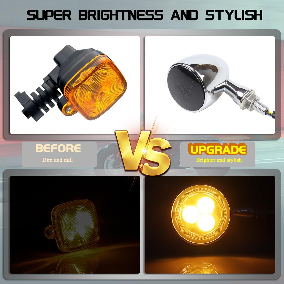 Universal Chrome Front Bullet LED Turn Signals 12V Motorcycle Switchback Turn Signal Lights Running Light Compatible with Honda CB1100 Harley XL883 Yamaha Indian Triumph Kawasaki Chopper