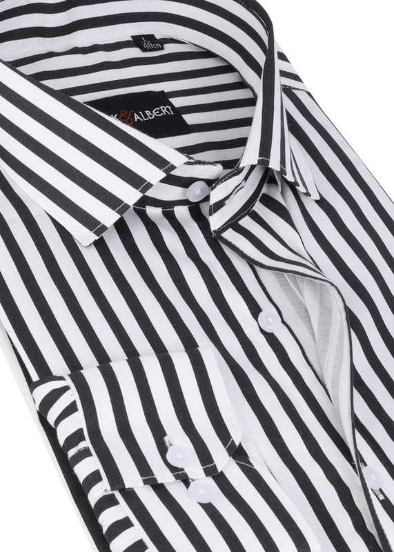 Image of MARK & ALBERT Men's Striped Full Sleeves Cotton Formal Shirt White | Stylish Shirt for Men