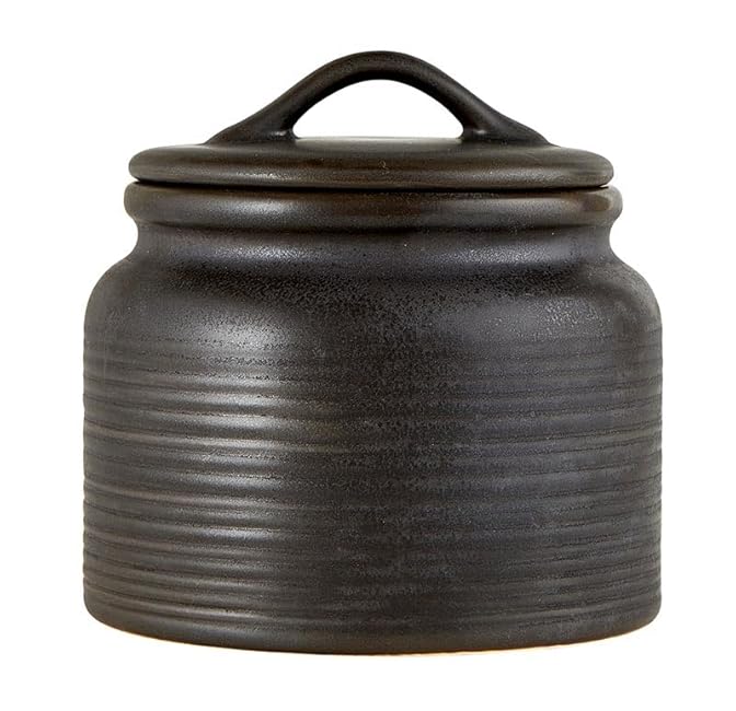 47th & Main Stoneware Countertop Kitchen Canister with Lid, Large, Black