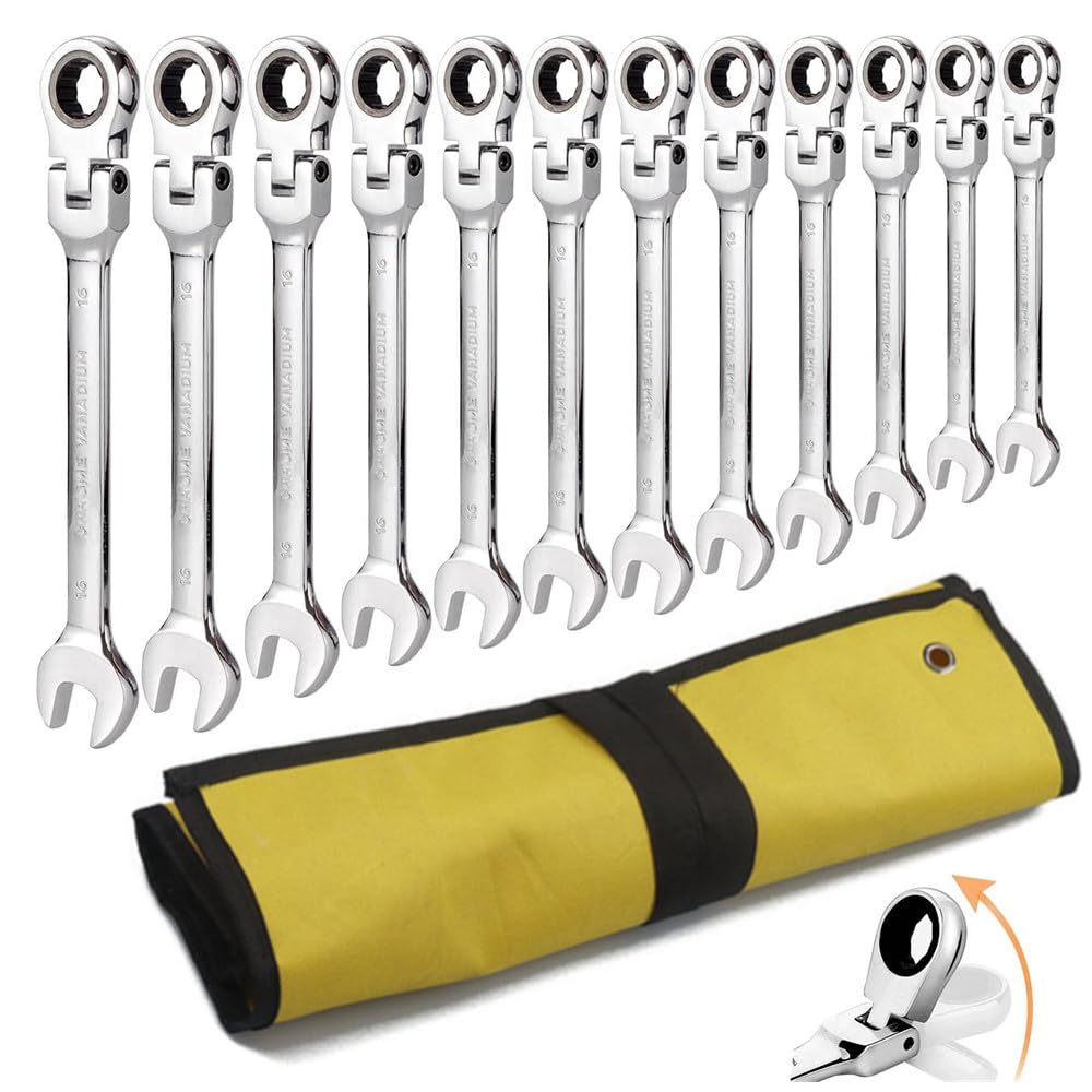 Chiavi A Cricchetto Set di chiavi a cricchetto flessibile, modello di chiave 6-22 mm, kit di chiavi flessibili combinate a cricchetto con anello dentato testa flessibile metrica Set Chiavi Inglesi(8 P