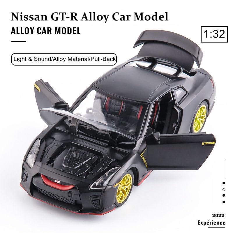 Image of Alokik 1:32 Scale Nissan GT-R35 Sports Diecast Car Models Toys Metal Alloy 2 Openable Door and Sound & Light, Pull Back Toys Gifts for Boys Best Gift Car (Red)