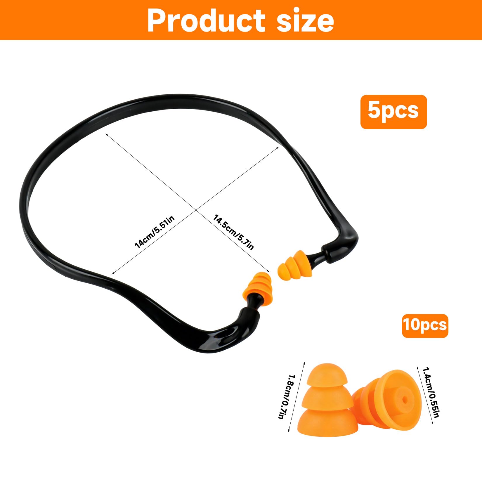 5 Pz Cuffie Antirumore Lavoro, Tappi Orecchie Antirumore per Lavoro, Concerti, Sonno, Viaggi, Tiro Sportivo, con 5 Paia di Tappi Orecchie Lavoros di Ricambio (14,5 x 14,8 cm) - 2