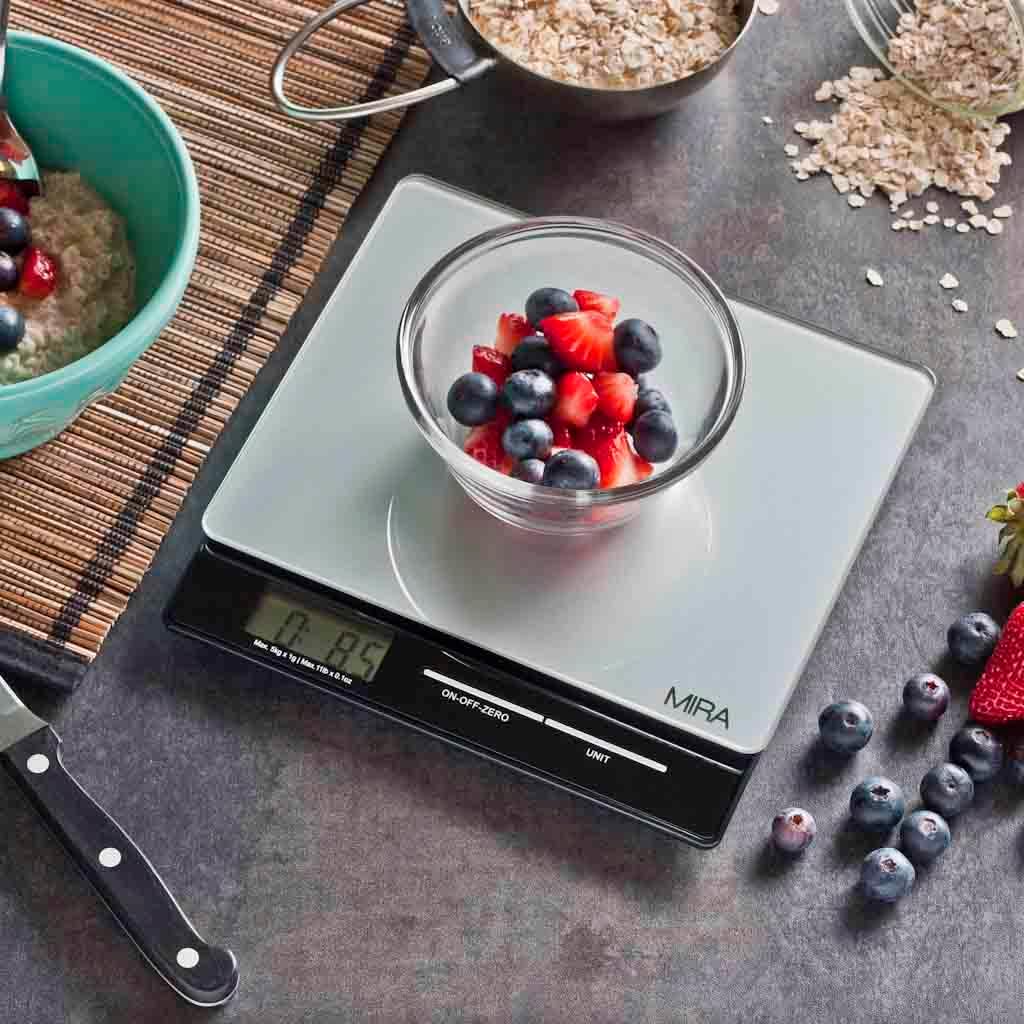 MIRA 11 lb Digital Food Scale - Glass Platform with Multi-Unit Measurement - Easy One-Touch Tare Function