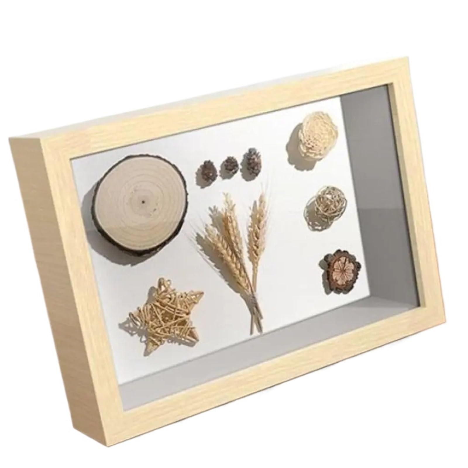 2PCS 3D Cube Range Deep Box Flower Shadow Specimen Frame Memory Display Floating Case Medals Hollow Photo for Tabletop and Wall(Beige,8 inches)