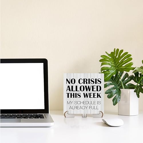 Miniatura 5 de Jeilink Letrero de madera de humor rústico con texto en inglés "Decir" para decoración de escritorio, letrero divertido para decoración de oficina,