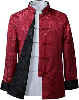 REDBMX Tang Suit Chinese Shirt Style Jacket Collar Traditional Chinese Clothing for Men Silk Kungfu Cheongsam Top Hanfu Men Both Sides