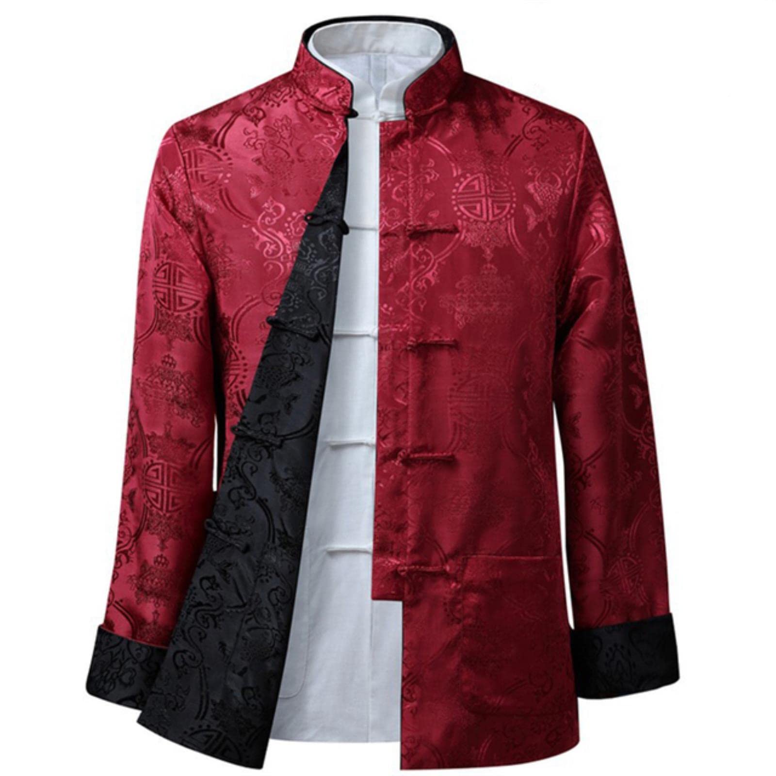 REDBMX Tang Suit Chinese Shirt Style Jacket Collar Traditional Chinese Clothing for Men Silk Kungfu Cheongsam Top Hanfu Men Both Sides