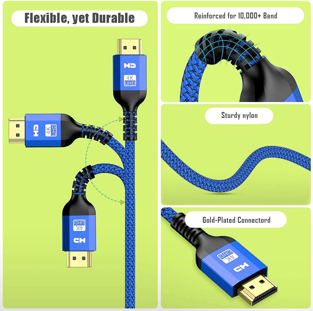 BrexLink 4K@60Hz HDMI Cable 6ft [2-Pack], 18Gbps High Speed HDMI 2.0 Cable, HDMI Male to Male,Ultra HD, 2K, 1080P & ARC Compatible with UHD TV, PS5/PS4/PS3, Xbox（Blue）