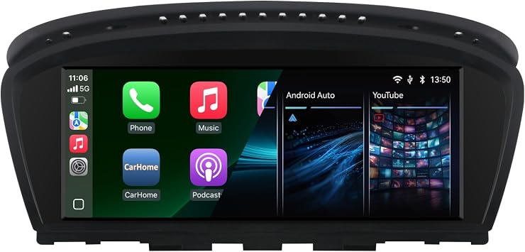 Car Stereo for BMW 3/5 Series CIC System Touchscreen with Wireless CarPlay Android Auto Car Radio Receiver Multimedia iDrive System Retained Retrofit for E60/E61/E90/E91/E92/E93 2008-2013