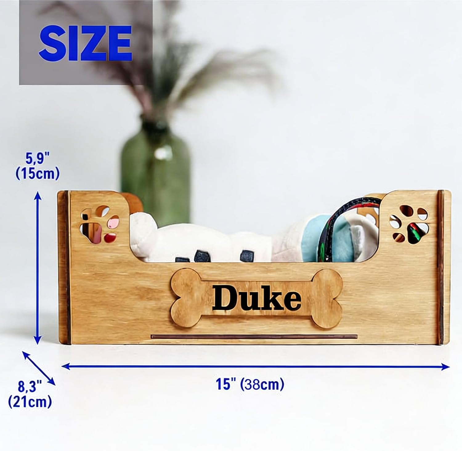 ISHINE Custom Wooden Dog Toy Box – Handmade Storage Bin with Wide Opening & Paw Prints – Farmhouse Style Pet Organizer for Toys, Treats, Leashes, Blankets & Accessories (Customizable)