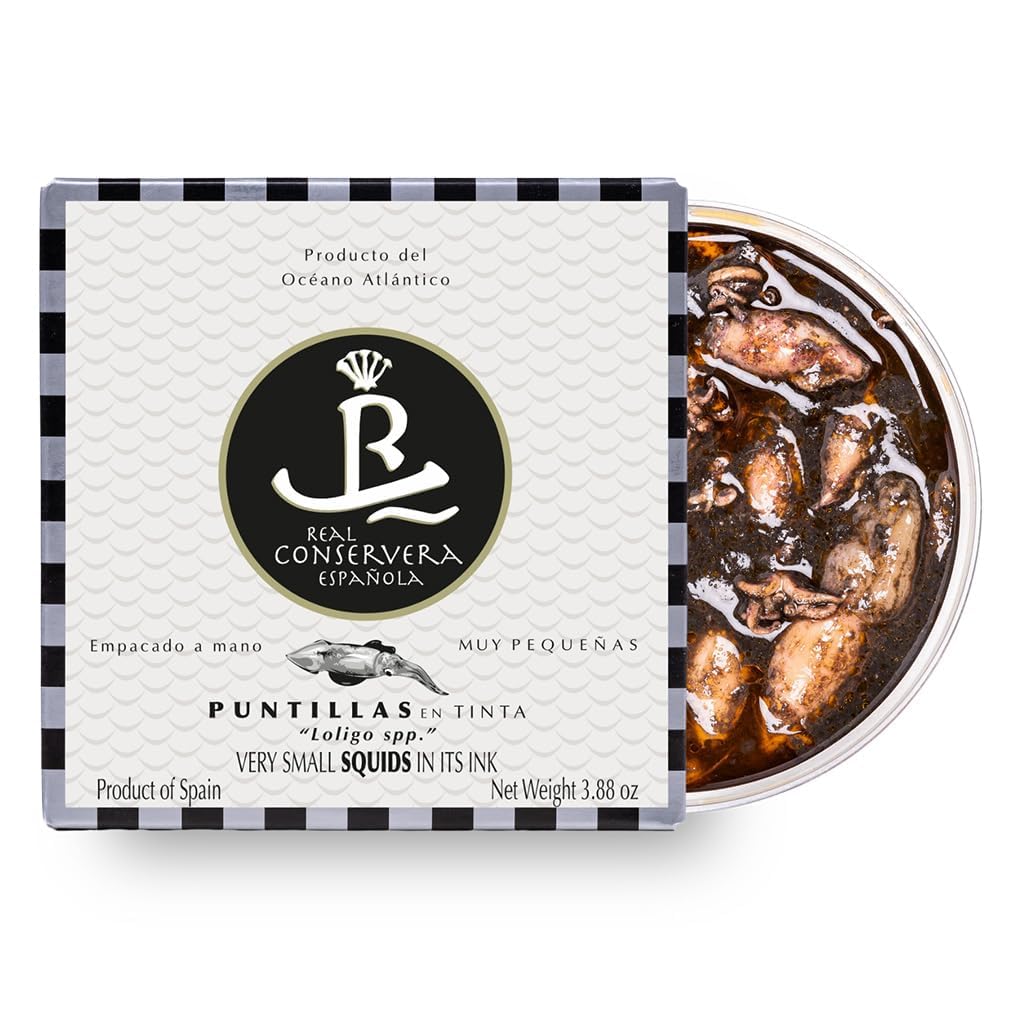 Real Conservera Española. Very Small Squids in Ink. Puntillas. 110g (3.88oz). Pack of 12.