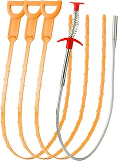 Eucredy 25 Inch Drain Clog Remover (3pcs), 23 Inch Drain Hair Catcher Cleaning Tool (1pc), Flexible Plumbing Snake, Drain ...