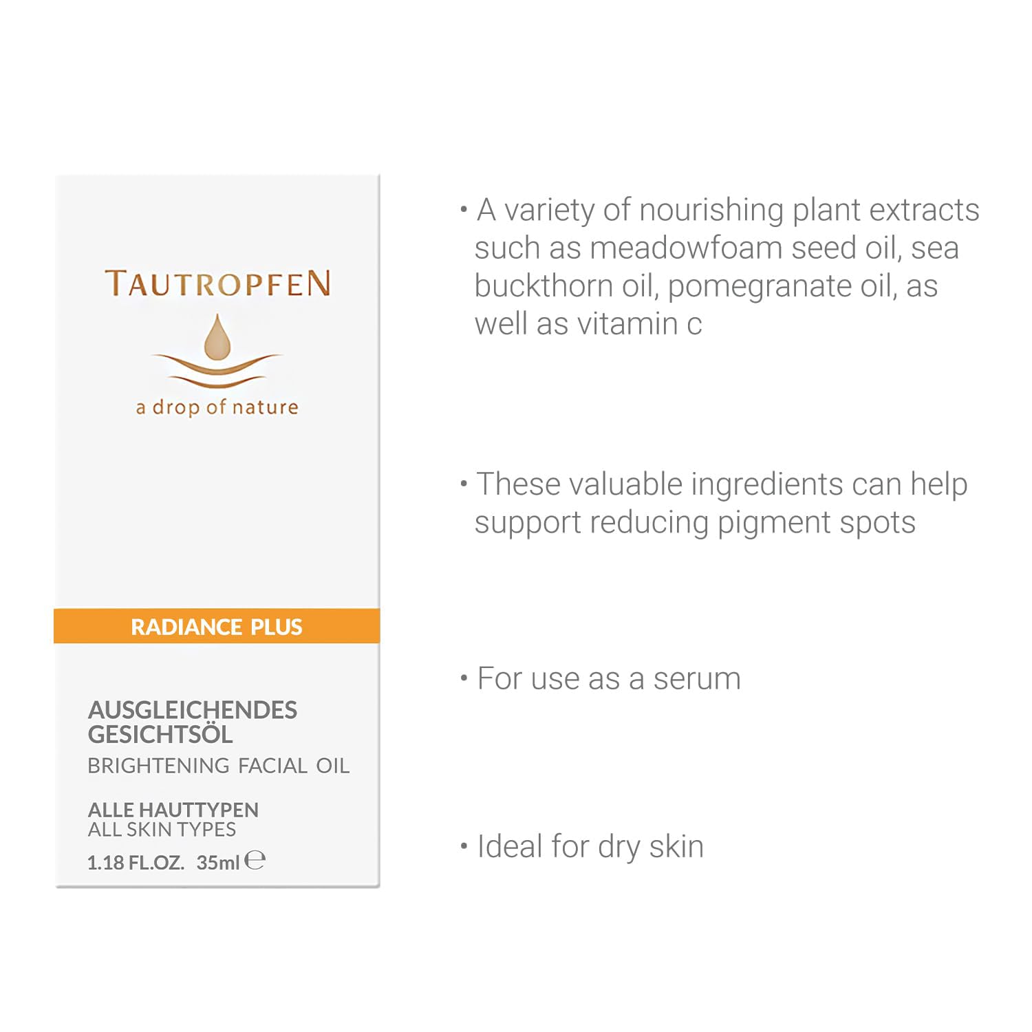 Tautropfen Sanddorn Balancing Facial Oil (35ml) - moisturizing care for balanced skin pigmentation - with sea buckthorn oil, pomegranate seed oil & vitamin C for all skin types natural cosmetics - Image 2