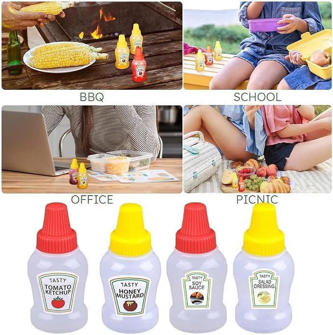 2 Botellas Mini Ketchup 25ml Plástico con Tapa miniatura 3