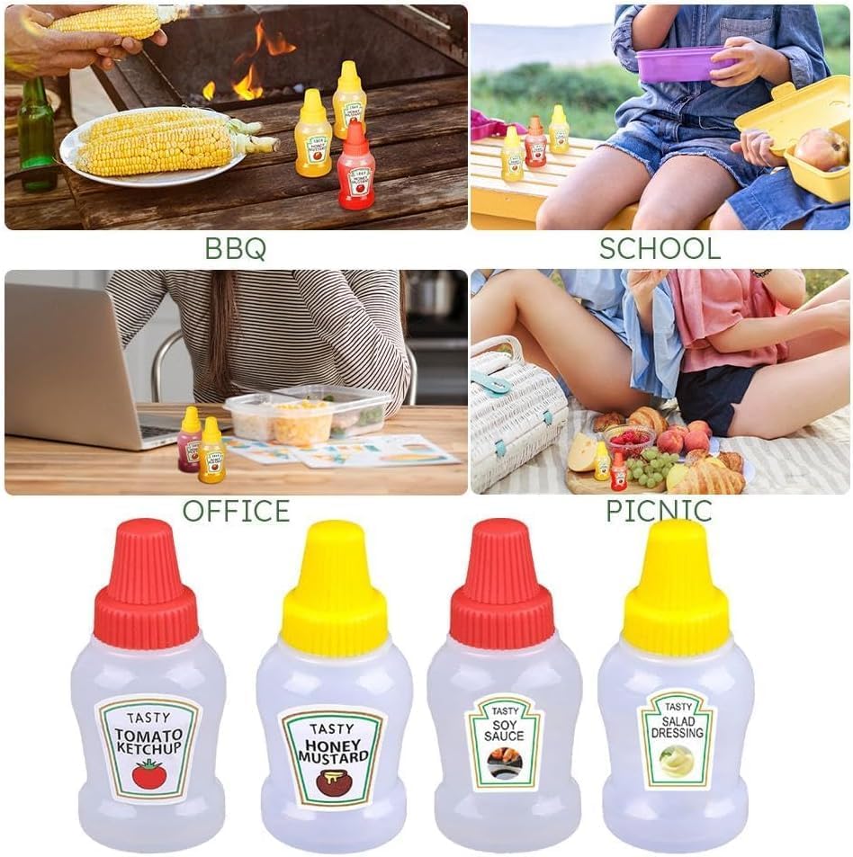 Galepromot 2Pcs Mini Ketchup Bottles, with Sturdy Screw Cap,25ml Condiment Squeeze Bottle,Plastic Portable Containers Bottle,Ketchup Sub-Bottling,Lunch Box Dressing Dispensers for Condiment